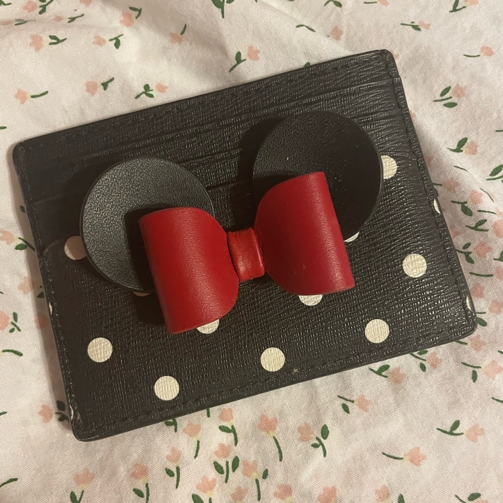 kate spade Black Polka Dot Cardholder with Red Bow Accent